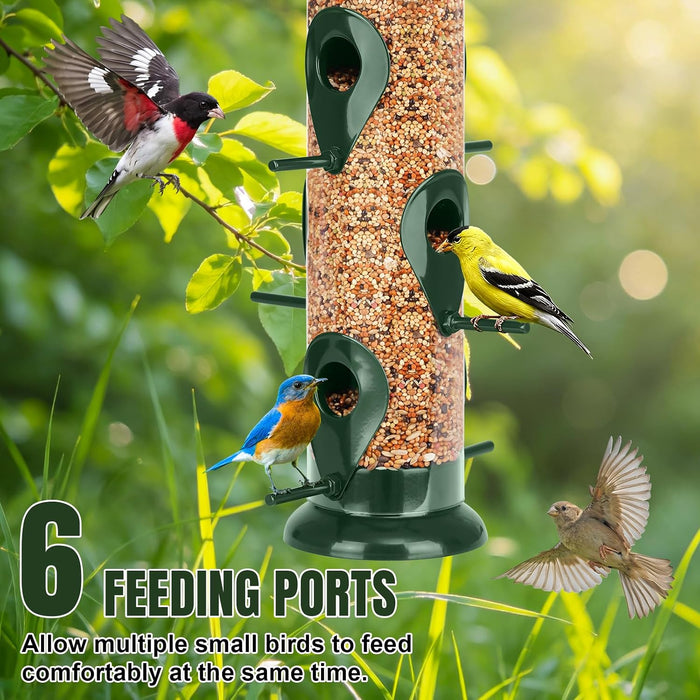 Metal Tube Bird Feeders for Outdoors Hanging, 13’’ 6 Ports