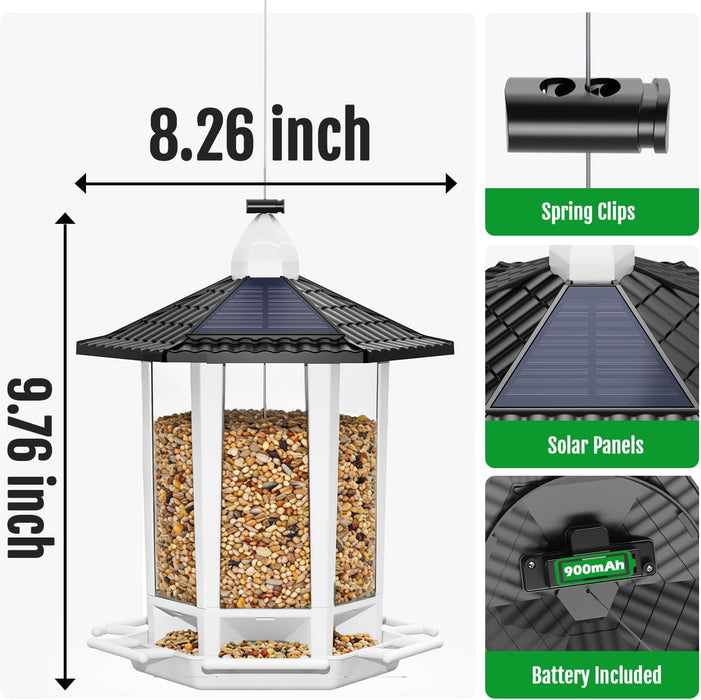 2 Pack Solar Bird Feeders for Outdoors Hanging, Assembly Required, 1-Min Easy Setup, Wild Seed Feeders for Cardinals Chi