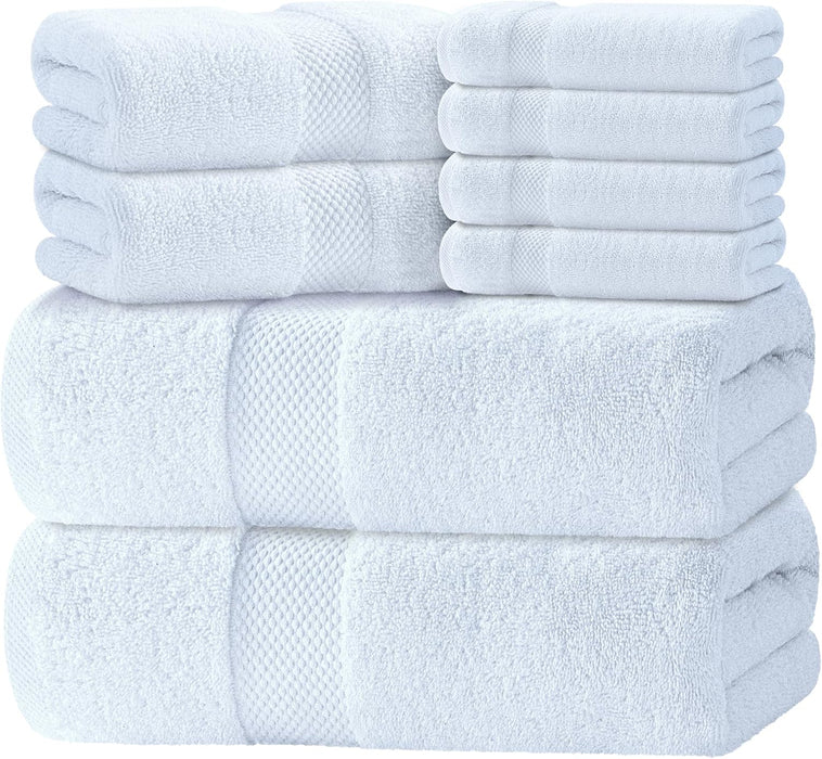 Luxury White Bath Towel Set of 8 - Soft 100% Turkish Cotton