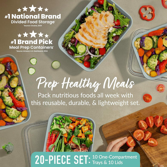 Prep Meal Prep Containers with Lids, 20 Piece, PFAS & BPA-Free