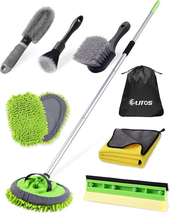 8Pcs Car Wash Kit, 62’’ Car Wash Brush with Long Handle, Microfiber Carwash Kit Set, Car Washing Supplies for Cars RV Truck Exterior