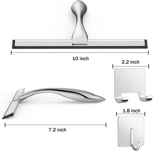 All-Purpose Stainless Steel Shower Squeegee for Shower Glass Door with 2 Adhesive Hooks, Bathroom Cleaner Tool Household