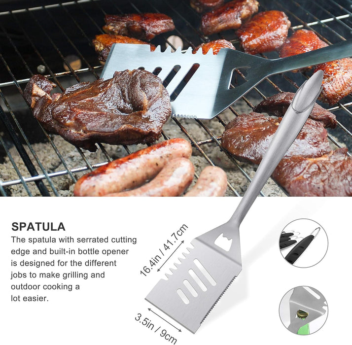 8PCS BBQ Grill Tools Set with Extra Thick Stainless Steel Spatula, Fork, Tongs & Cleaning Brush - Complete Barbecue Acce