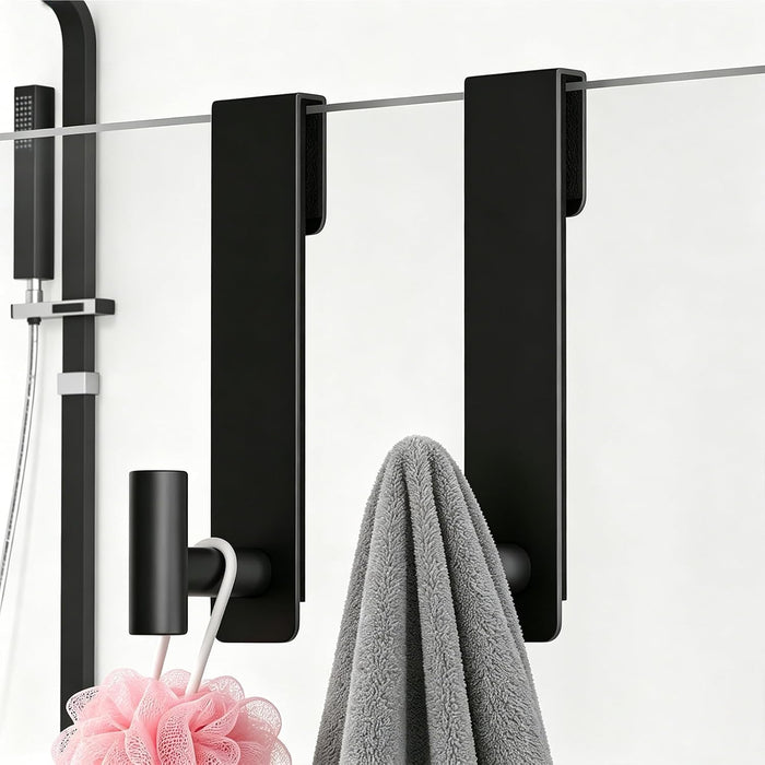 Shower Towel Hooks, 7.5-Inch Extended Over Glass Shower Door Hanger for Towels & Robes, Rustproof Bathroom Towel Rack, 2