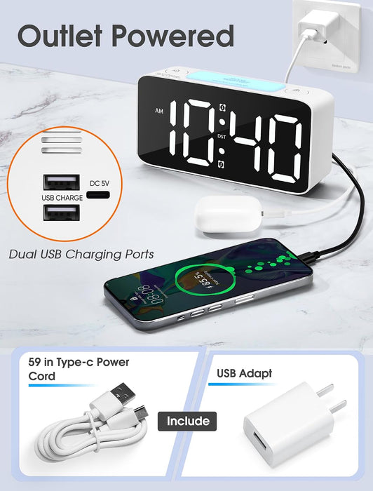 110dB Extra Loud Alarm Clock for Heavy Sleepers Adults, Digital Clock with 7 Color Night Light, RGB Display, Dual USB Charger, Small Clocks for Bedrooms, Kids, Teens (White+RGB)