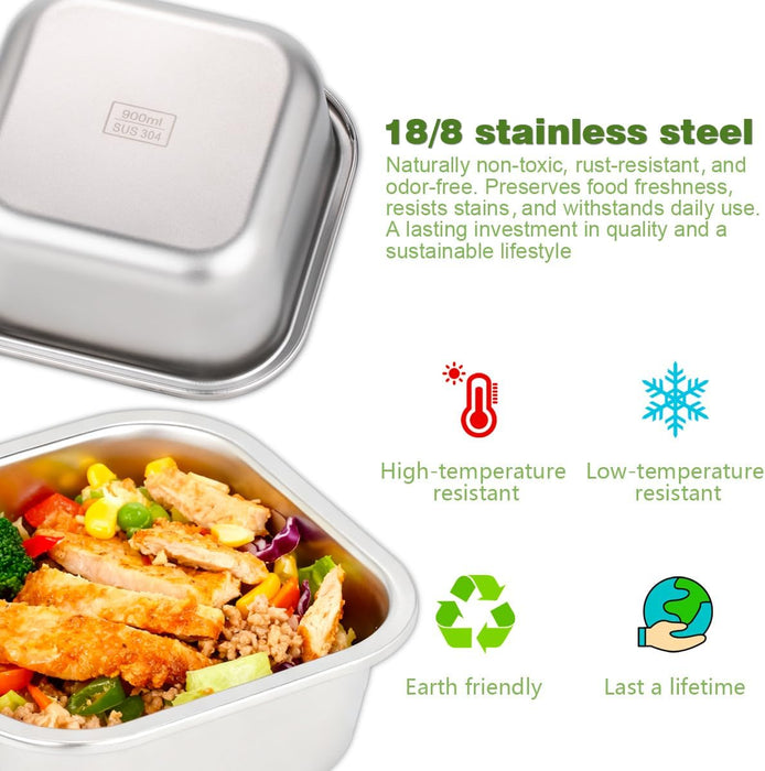 4 Pack Stainless Steel Sandwich Containers & Box, 30oz Metal Food Storage