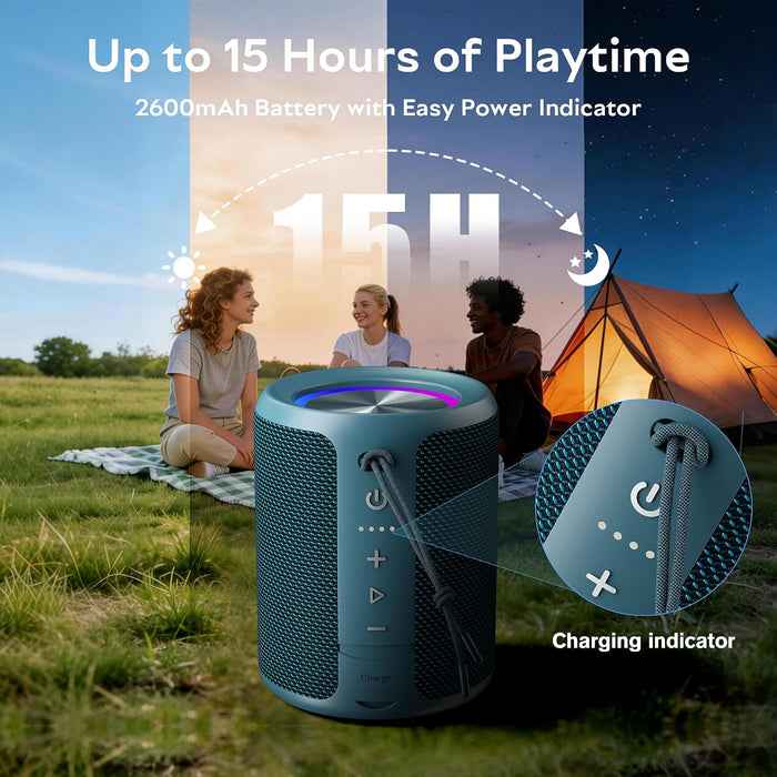 Portable Bluetooth Speaker, IPX7 Waterproof with 15H Playtime(Blue)