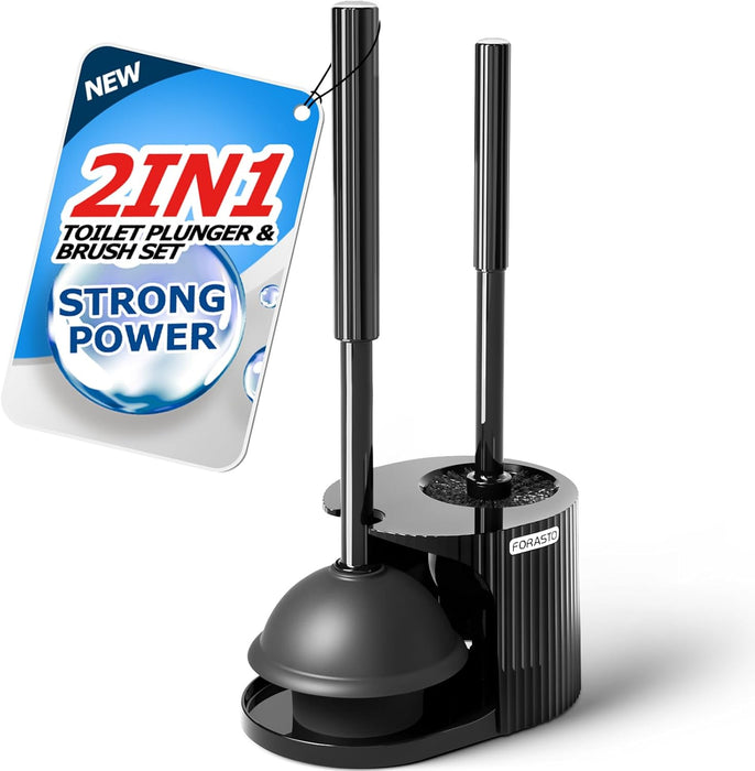 2in1 Toilet Brush and Plunger Set - Bathroom Bowl Holder Combo