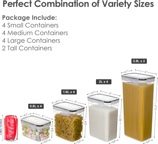 Airtight Food Storage Containers Set, 14 PCS Kitchen Storage Containers with Lids for Flour, Sugar and Cereal, Plastic Dry Food Canisters for Pantry Organization and Storage