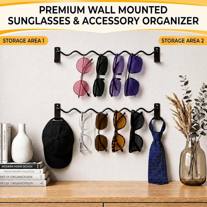2 Pack Sunglass Holder for Wall, Metal Wall Mounted Sunglasses Organizer