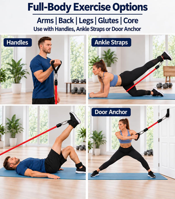 Resistance Bands with Handles, 150 LBS Stackable Heavy Duty Resistance Tubes, 11-Piece Home Gym Exercise Set with Door A