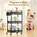 3 Tier Metal Rolling Cart, Black Utility Storage Cart with Wheels