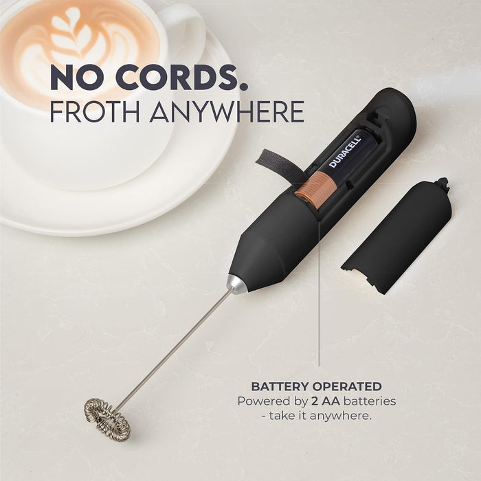Powerful Milk Frother Wand - Handheld Stainless Steel - Battery Operated Drink Mixer for Coffee, Lattes, Cappuccino, Matcha - Froth Mate Frother Gift - Midnight Black