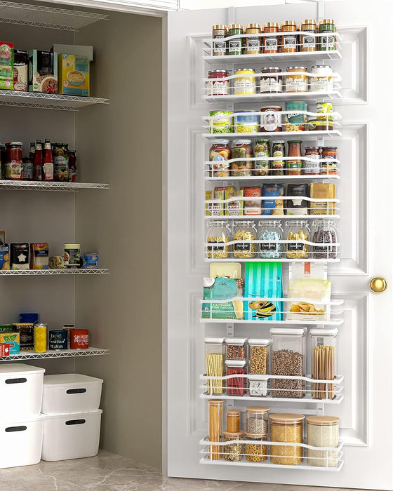 White 9-Tier Over The Door Pantry Organizer, Pantry Organization And Storage, Metal Hanging Spice Rack Shelves Door, Hom