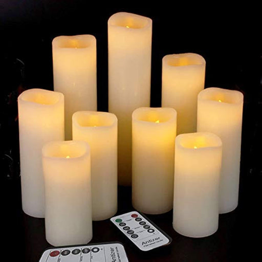 Flameless Candles Led Candles Pack of 9 (H 4" 5" 6" 7" 8" 9" x D 2.2") Real Wax Battery Candles with Remote Timer for Ho