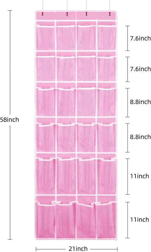 Hanging Shoe Organizer, Over The Door Shoe Organizer with 24 Breathable Mesh Pockets for Men Women Kids Hanging Shoe Sto