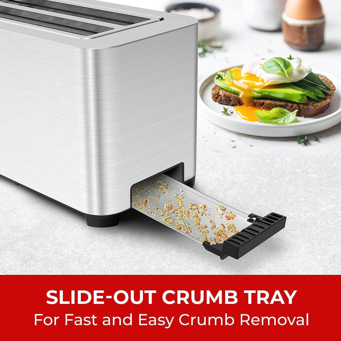 Ultratoast Full Stainless Steel Toaster 4 Slice, Long Extra-Wide Slots for Bagels and Waffles, 6 Browning Levels, LED Display, Cancel/Defrost/Reheat Functions & Removable Tray, Kitchen Gadgets