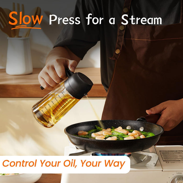 16oz/470ml Glass Olive Oil Sprayer for Cooking – 2 in 1 Olive Oil Dispenser Bottle for Kitchen Gadgets and Air Fryer Acc