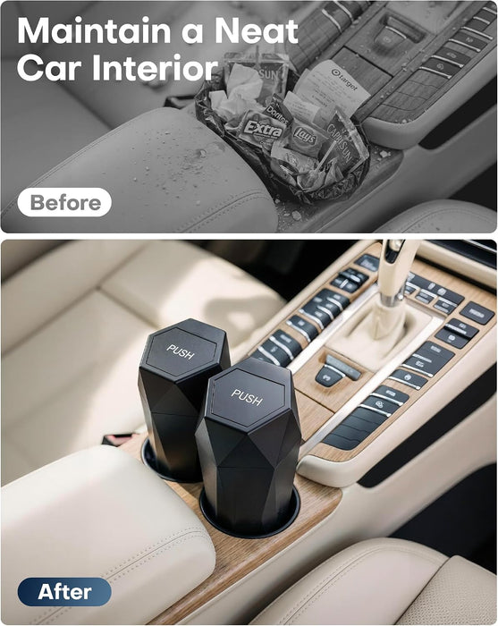 Car Trash Can with Lid, Leakproof, Black, 2 Pack
