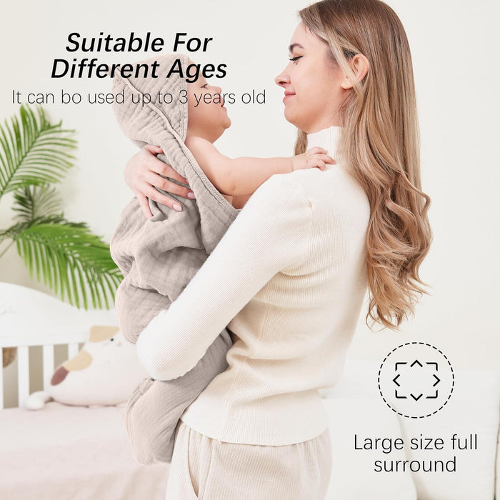 Muslin Hooded Baby Bath Towels - 2 Pack 100% Cotton Towel for Babies, Infants, Toddlers - 32x32Inch - Highly Absorbent a