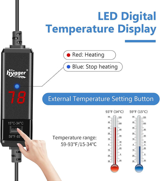Small Aquarium Betta Heater, Submersible Fish Tank Heater 10W/25W/50W/100W with LED Digital Display, Suitable for Marine