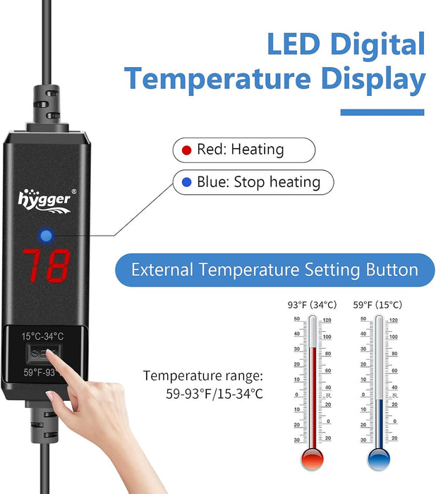 Small Aquarium Betta Heater, Submersible Fish Tank Heater 10W/25W/50W/100W with LED Digital Display, Suitable for Marine