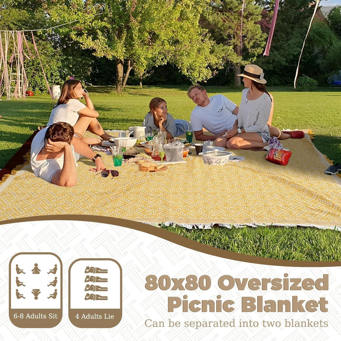 2 in 1 Extra Large Rug Outdoor Picnic Blanket Waterproof Woven Boho Mat Giant Beach Towel Travel Essential Yoga Accessor