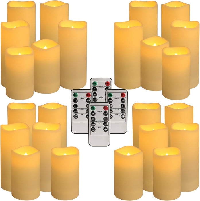 Set of 24 Waterproof Outdoor Flameless Candles, LED Candles with 4 Remote and Timer,(H 4" 5" 6" x D 2.2"),for Christmas,
