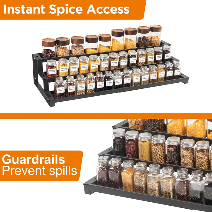 3-Tier Spice Rack Organizer for Kitchen Cabinet or Pantry, 16"-29" Expandable Spice Organization Shelf, Seasoning Organi