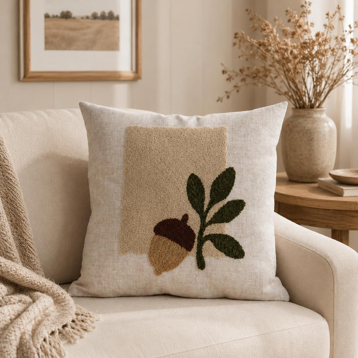 Cozy Fall 3D Acorn Embroidered Throw Pillow Cover 18x18, 1Piece