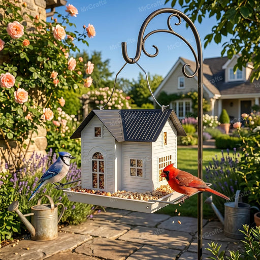 Solar Bird Feeder - Hanging Metal Bird House Feeder with Solar Lights, Outdoor Solar Lantern, Garden Decor for Outside, Unique Gifts for Mom, Grandma, Christmas