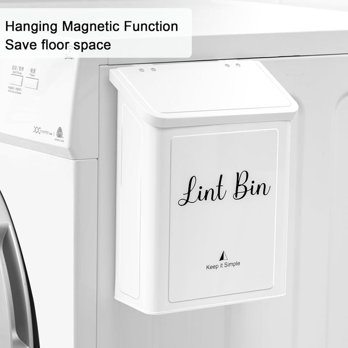 Magnetic Lint Bin for Laundry Room Organization and Storage,White