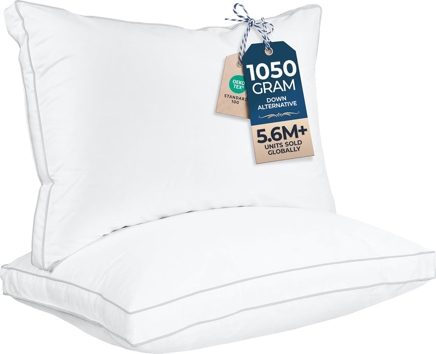 Gusset Bed Pillow, Hotel Pillows Queen Size Set of 2, White