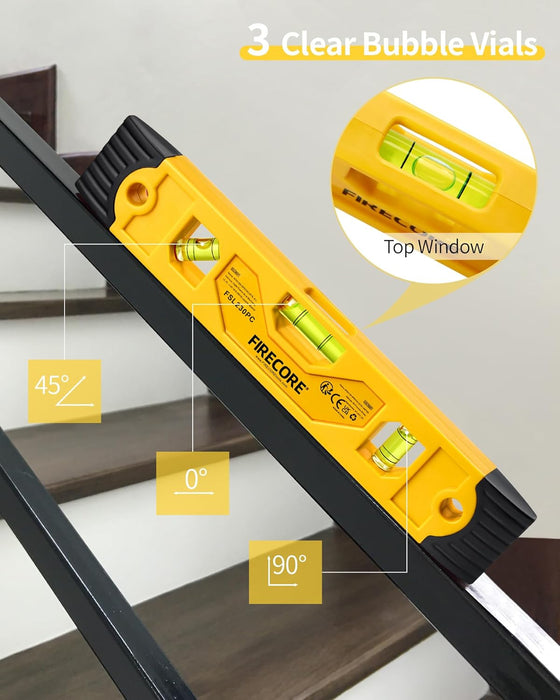 Torpedo Level Magnetic, 9 Inch Shockproof Small Leveler Tool with 3 Bubble Spirit Level 45 90 180 Degree, Construction L