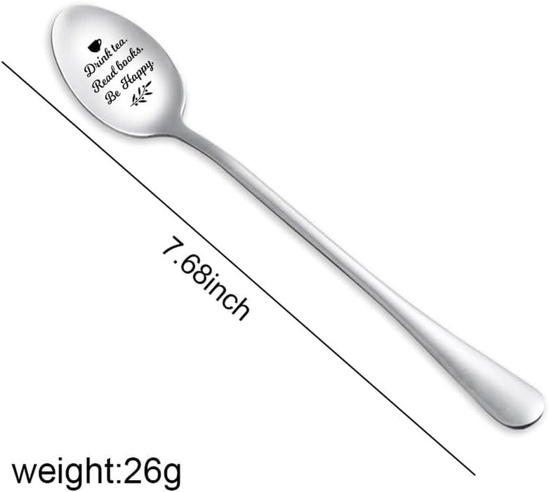 Drink Tea Read Books Spoon for Tea Lover Friend Birthday Graduation Christmas Gifts for Readers Book Lover Gifts for Women Men Engraved Tea Spoons Stainless Steel