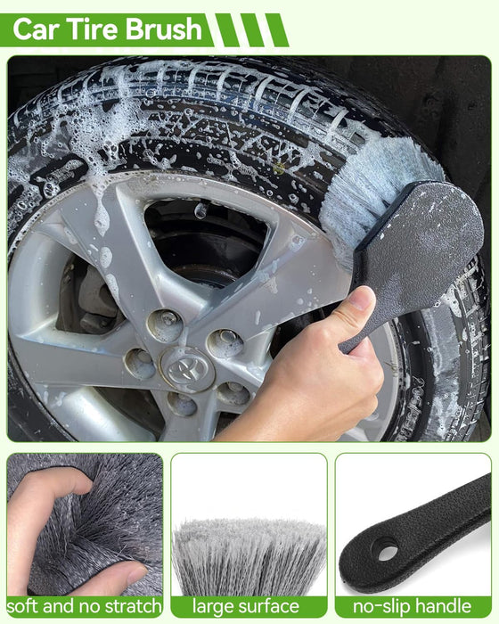 8Pcs Car Wash Kit, 62’’ Car Wash Brush with Long Handle, Microfiber Carwash Kit Set, Car Washing Supplies for Cars RV Truck Exterior