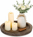 Round Wooden Candle Holder Trays for Coffee Table, Distressed Finish