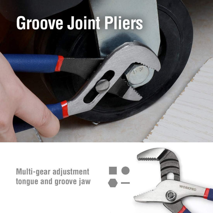 Large Pliers & Wrench Set 6-Piece (10" Water Pump, 10" Slip Joint, 8" Long Nose, 8" Linesman, 6" Diagonal, 8" Adjustable Wrench) for DIY & Home Use, W001329A