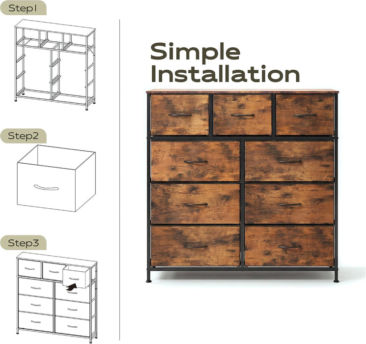 Tall Dresser for Bedroom, 9 Drawer Chest of Drawers, Rustic Brown