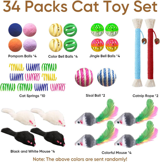Cat Toys for Indoor Cats, 34 Pack Interactive Cat Toy Set for Kitten