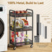 3 Tier Metal Rolling Cart, Black Utility Storage Cart with Wheels