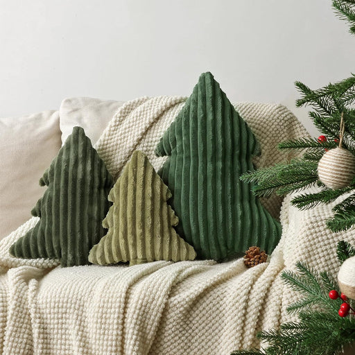 Christmas Decorations Plush Throw Pillows: Soft Green Velvet Christmas Tree Shaped Pillow, Cute Rustic Stuffed Cushion X