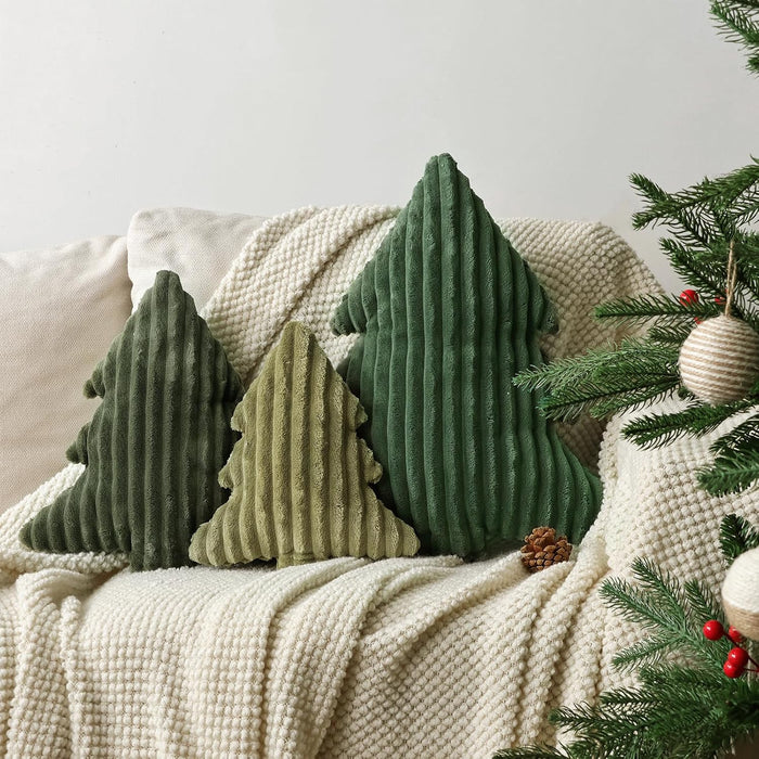 Christmas Decorations Plush Throw Pillows: Soft Green Velvet Christmas Tree Shaped Pillow, Cute Rustic Stuffed Cushion X
