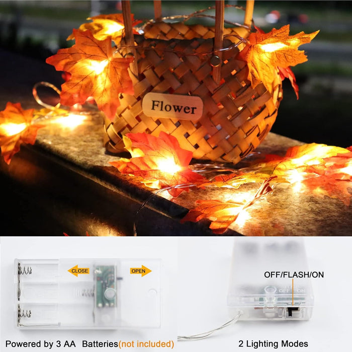 2 Pack Fall Decorations for Home Maple Leaf Lights Total 20ft 40 LED