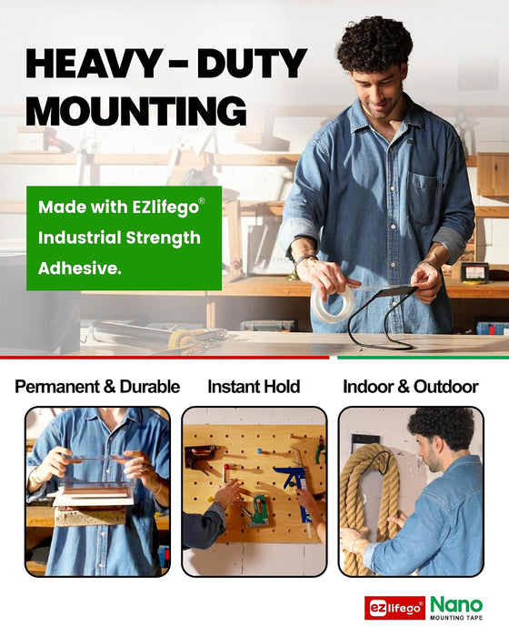 Heavy Duty Invisible Bond Nano Double Sided Mounting Tape, 16.5FT
