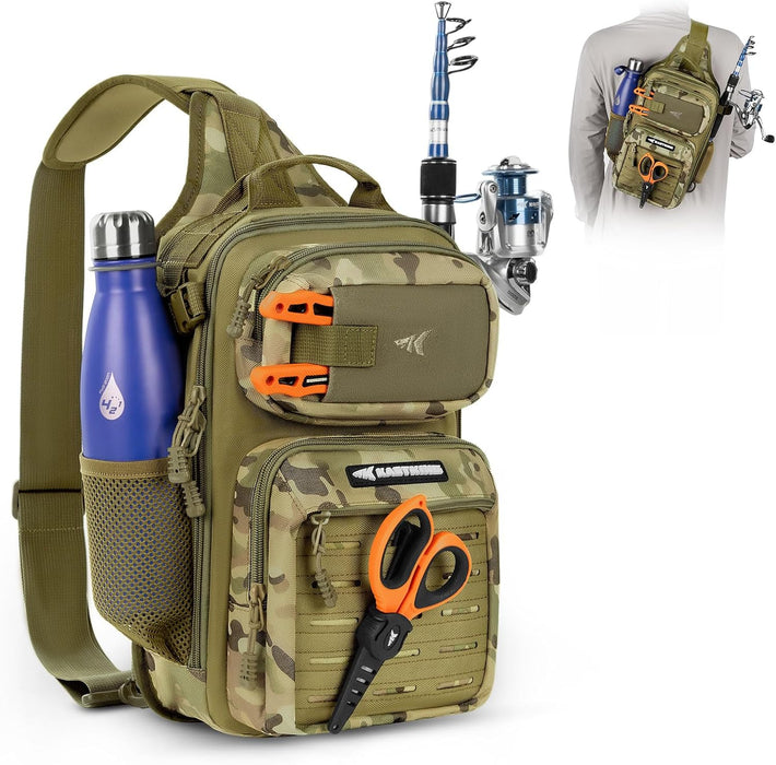 Blowbak Fishing Sling Bag, Fishing Backpack with Rod Holder