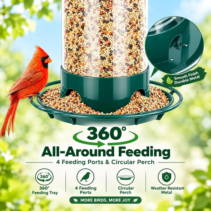 Metal Bird Feeders for Outdoors Hanging, 360° Feeding Tray, Green