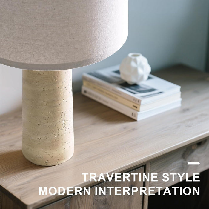 Modern Table Lamp Set of 2, Warm Beige Resin Lamp with Natural Stone Look, 27.25" Lamps for Living Room with Linen Shade