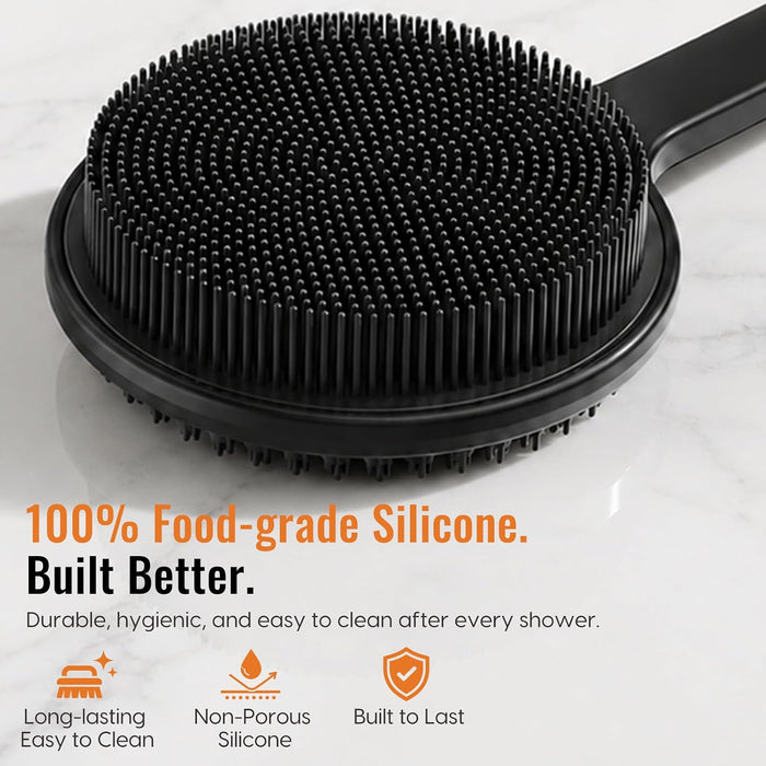 Silicone Back Scrubber for Shower, 17in Lengthen Long Handle Body Brush, Double Sided Shower Brush for Shower Exfoliatin
