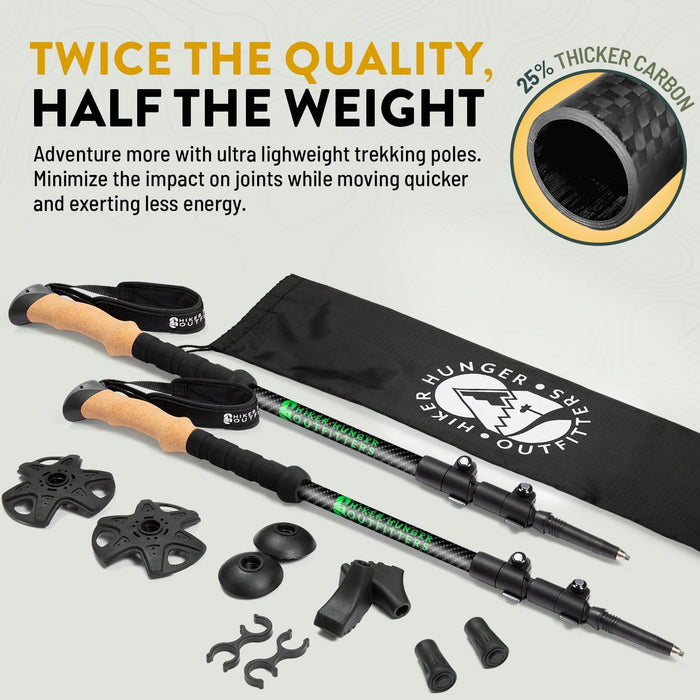 100% Carbon Fiber Trekking Poles by USA Brand - Ultra Strong Lightweight Collapsible Hiking Poles with Cork and EVA Foam